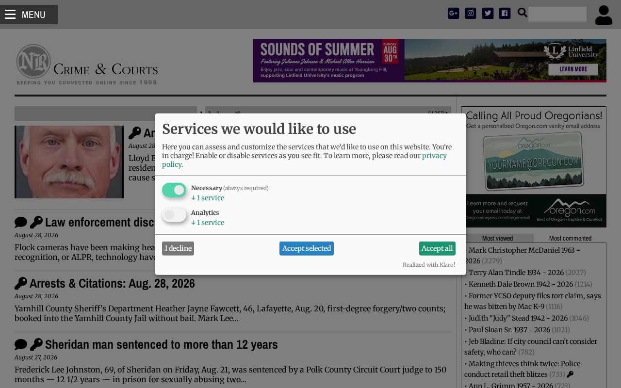 Yamhill County arrest news and Crime and Courts reporting at the News-Register