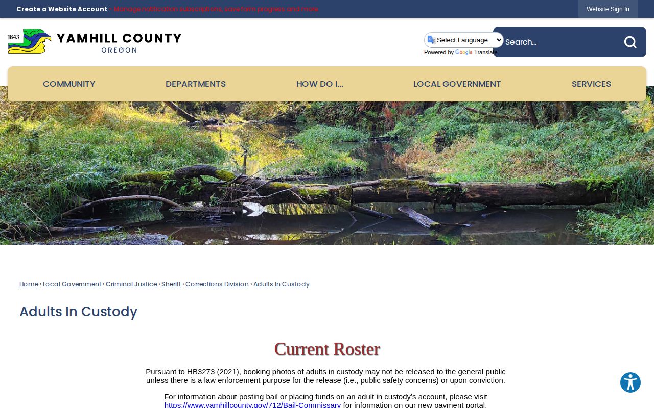 Yamhill County current adult custody roster access page