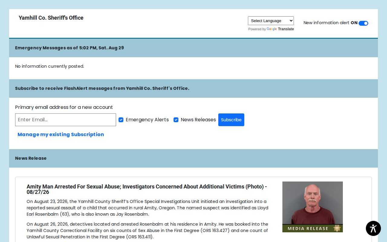 Yamhill County wanted-person public-safety notices on the official YCSO FlashAlert channel